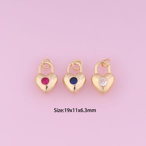 Heart Pendant,18K Gold Filled Lock Charm,Cubic Zirconia Heart,Lock Charms,DIY Heart Charms