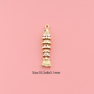 Movable 3D Articulated Fish Pendant,18K Gold Filled Fish Charm,Cubic Zirconia Fish,Fish Charms,DIY Fish Charms