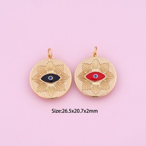 Evil Eye Pendant,18K Gold Filled Devil Eye Charm,Cubic Zirconia Eye,Enamel Round Charms,DIY Evil Eye Charms