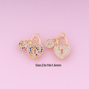 Heart Pendant,18K Gold Filled Lock Charm,Cubic Zirconia Heart,Lock Charms,DIY Heart Charms