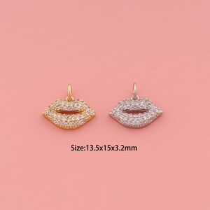 Lips Pendant,18K Gold Filled Lips Charm,Cubic Zirconia Lips,Lips Charms,DIY Lips Charms