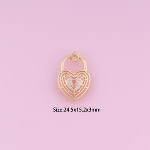Heart Pendant,18K Gold Filled Lock Charm,Cubic Zirconia Heart,Lock Charms,DIY Heart Charms