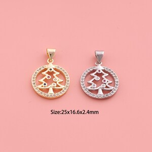 Christmas Tree Pendant,18K Gold Filled Round Charm,Cubic Zirconia Christmas,Tree Charms,DIY Christmas Tree Charms
