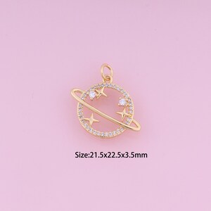 Saturn Pendant,18K Gold Filled Star Charm,Cubic Zirconia Saturn,Star Charms,DIY Saturn Charms