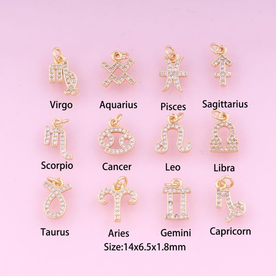 Zodiac Constellation Pendant,18k Gold Filled Symbol Charm,cubic