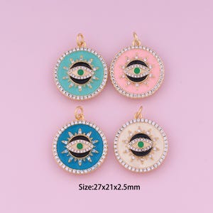 Enamel Evil Eye Pendant,18K Gold Filled Devil Eye Charm,Cubic Zirconia Eye,Round Charms,DIY Evil Eye Charms
