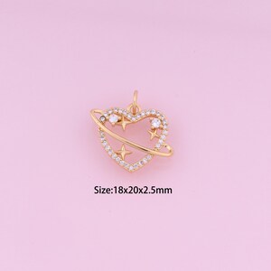 Saturn Pendant,18K Gold Filled Star Charm,Cubic Zirconia Heart,Star Charms,DIY Saturn Charms