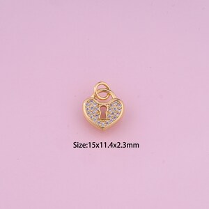 Heart Pendant,18K Gold Filled Lock Charm,Cubic Zirconia Heart,Lock Charms,DIY Heart Charms