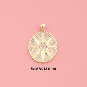 Sun Pendant,18K Gold Filled Celestial Charm,Cubic Zirconia Sunburst,Oval Charms,DIY Sunburst Charms