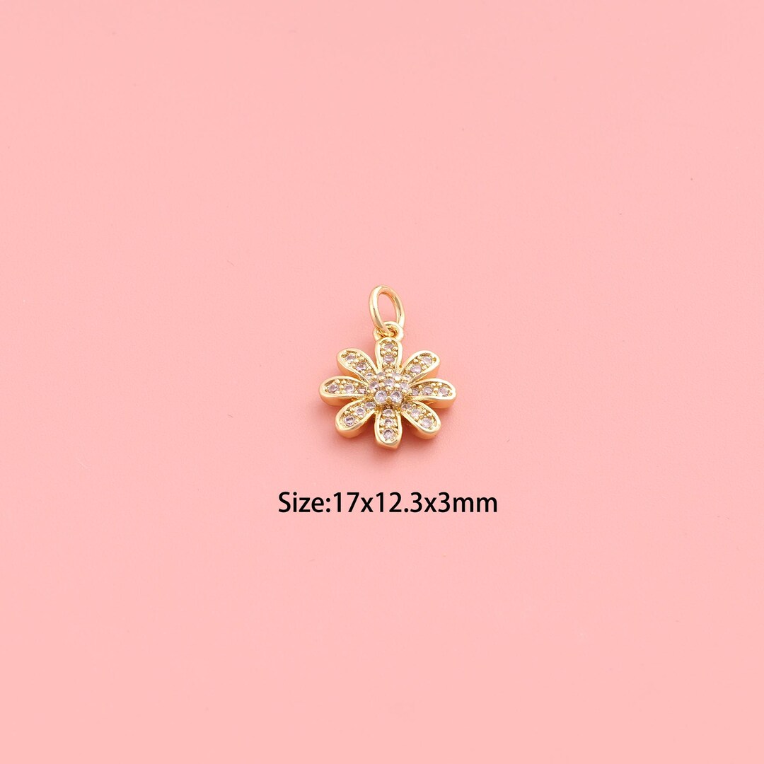 Daisy Pendant,18k Gold Filled Flower Charm,cubic Zirconia Daisy,flower ...
