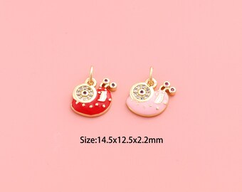 Enamel Snail Pendant,18K Gold Filled Snail Charm,Cubic Zirconia Snail,Snail Charms,DIY Snail Charms