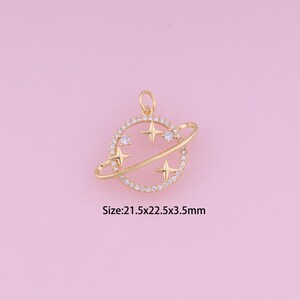 Saturn Pendant,18K Gold Filled Star Charm,Cubic Zirconia Saturn,Star Charms,DIY Saturn Charms