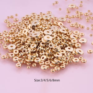 100 pcs Round Beads,14K Gold Filled Flat Spacer Beads,Disc Beads,DIY Round Flat Beads