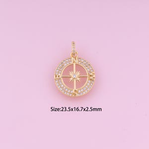 Compass Pendant,18K Gold Filled Compass Charm,Cubic Zirconia Compass,Compass Charms,DIY Compass Charms