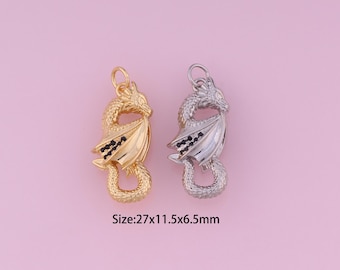 Drachen Anhänger, 18K Gold Füllte Drachen Charme, Zirkonia Drache, Drachen Charms, DIY Drachen Charms