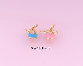May include: Two gold-colored crown charms, one with a light blue enamel finish and the other with a pink enamel finish. The charms are 12 mm x 11 mm in size. Size: 12x11mm