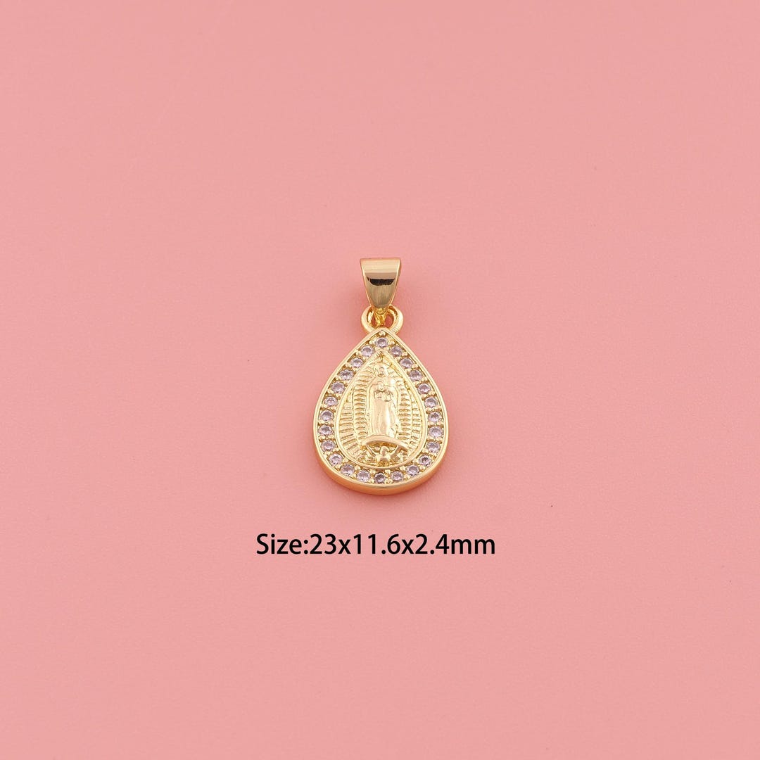 Virgin Mary Pendant,18k Gold Filled Religious Charm,cubic Zirconia