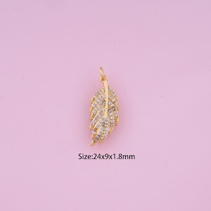 Feather Pendant,18K Gold Filled Feather Charm,Cubic Zirconia Feather,Feather Charms,DIY Feather Charms