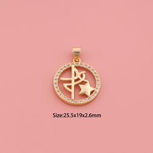 Fe Pendant,18K Gold Filled Star Charm,Cubic Zirconia Letter,Round Charms,DIY Fe Charms