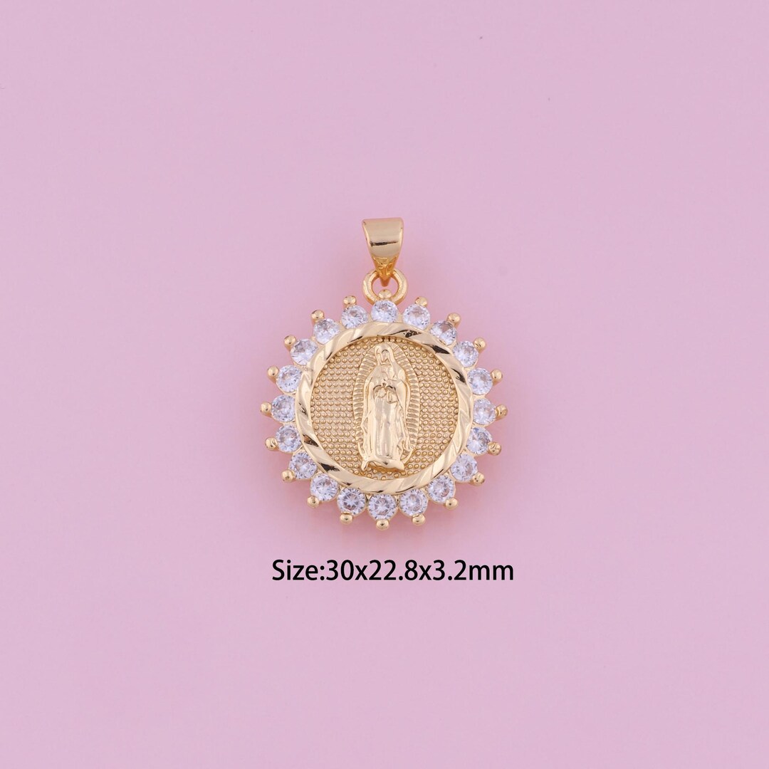 Virgin Mary Pendant,18k Gold Filled Religious Charm,cubic Zirconia
