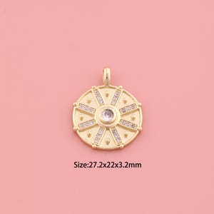 Sun Pendant,18K Gold Filled Celestial Charm,Cubic Zirconia Sunburst,Round Charms,DIY Sunburst Charms