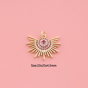 Sun Pendant,18K Gold Filled Celestial Charm,Cubic Zirconia Sunburst,Sun Charms,DIY Sunburst Charms