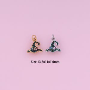 Enamel Witch Hat Pendant,18K Gold Filled Witch Hat Charm,Cubic Zirconia Witch Hat,Witch Hat Charms,DIY Witch Hat Charms