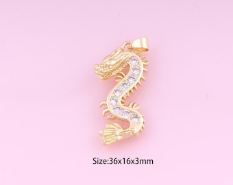 Drachen Anhänger, 18K Gold Füllte Drachen Charme, Zirkonia Drache, Drachen Charms, DIY Drachen Charms