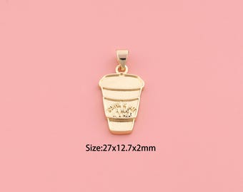 Coffee Cup Pendant,18K Gold Filled Coffee Charm,Coffee Cup Charms,DIY Cup Charms