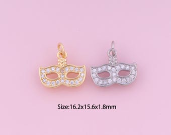 Mask Pendant,18K Gold Filled Mask Charm,Cubic Zirconia Mask,Mask Charms,DIY Mask Charms