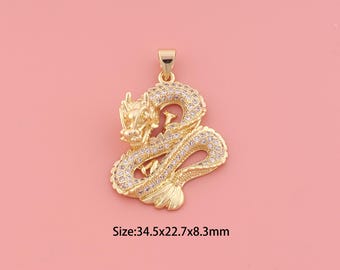 Drache Anhänger, 18K Gold Füllte Fantasy Geschöpf Charme, Cubic Zirconia Drache, Fantasy Geschöpf Charmes, DIY Drachen Charme