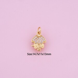 Mushroom Pendant,18K Gold Filled Mushroom Charm,Cubic Zirconia Mushroom,Mushroom Charms,DIY Mushroom Charms