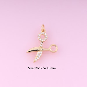 Scissors Pendant,18K Gold Filled Scissors Charm,Cubic Zirconia Scissors,Scissors Charms,DIY Scissors Charms