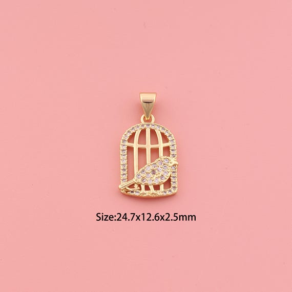 10 Pieces Birdcage Charms - Brass Cubic Zirconia Pendants For Jewelry Making