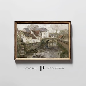 Vintage European village painting, Rustic village print, digital download, PRINTABLE ART | PhotonicaDesign L6