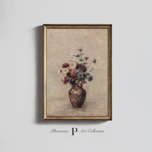 Rustic Botanical kitchen decor, flowers and vase oil painting, Still Life printable wall art, digital download | PhotonicaDesign B5