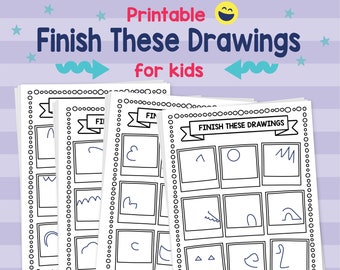 Finish these Drawing Printable Activities for Kids Art Project: How to Draw Prompts iNSTANT DoWNLOAD Art Hub Drawing Tutorial