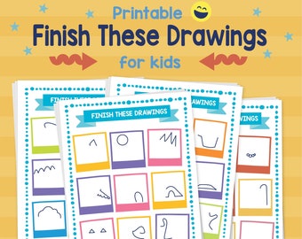 Finish These Drawings Kids Activities Printable Drawing Art Projects for Kids Drawing Prompts Instant Download Craft Sheet