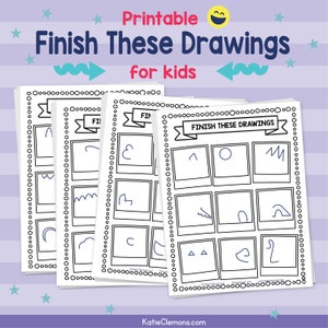 Finish these Drawing Printable Activities for Kids Art Project: How to Draw Prompts iNSTANT DoWNLOAD Art Hub Drawing Tutorial