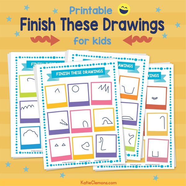 Finish These Drawings Kids Activities Printable Drawing Art Projects for Kids Drawing Prompts Instant Download Craft Sheet