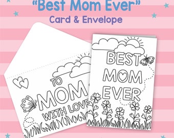 Best Mom Ever Printable Mother's Day Card Coloring Page All About My Mom Instant Download DIY Gift for Mom Craft for Kids DIY Stationery Art