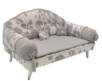 The Rosie Couch – Luxury Pet Sofa in Grey Cowprint