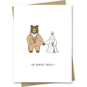Jolie carte de mariage : un ours et un canard pour les fiançailles