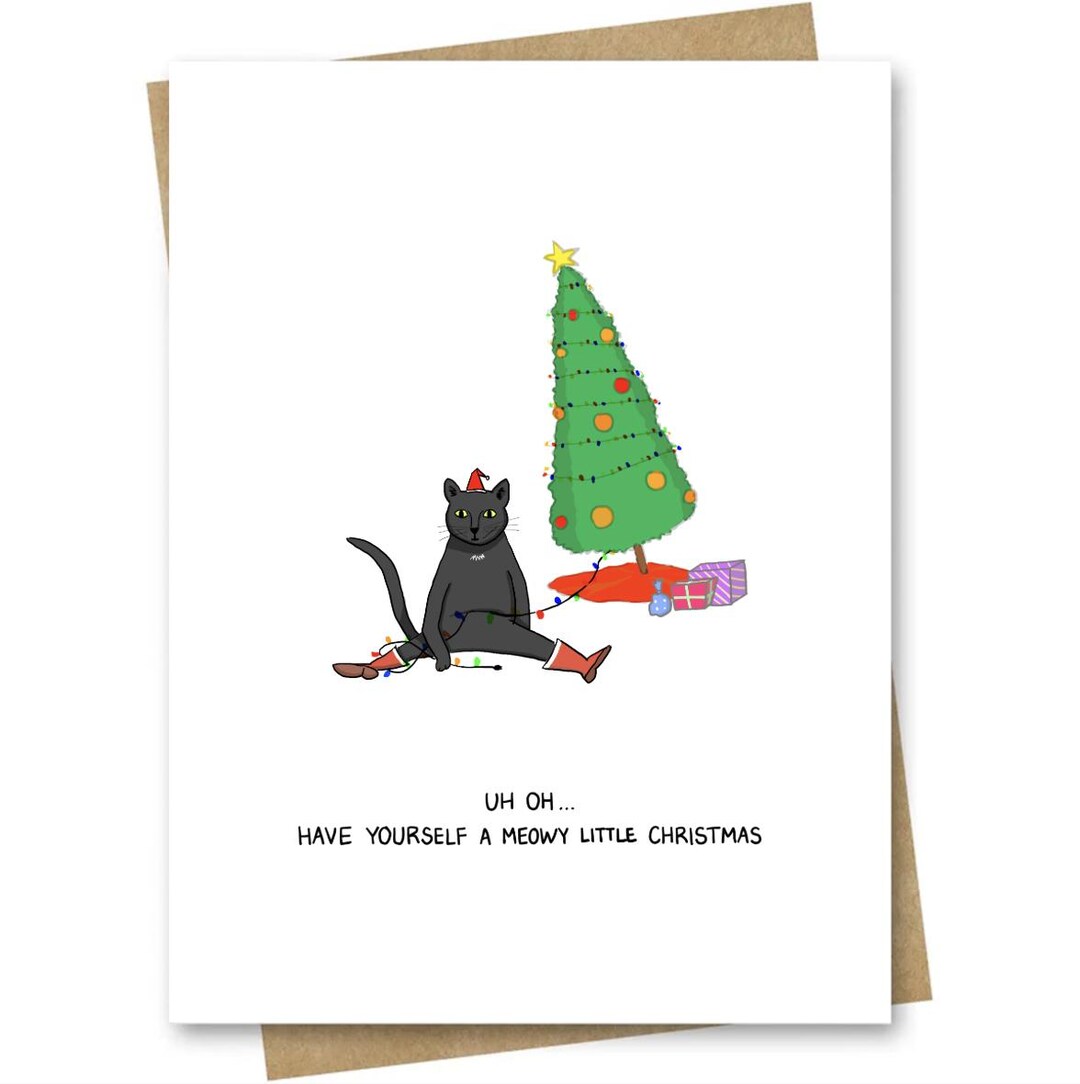 Funny Black Cat Christmas Card – Cat Playing With Tree - Etsy Canada