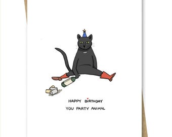 Grappige verjaardagskaart — Feestbeest kat voor vrienden, familiecollega