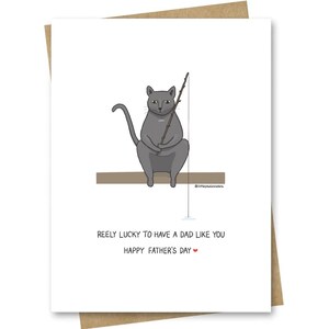 Jolie carte pour la fête des pères — chat en train de pêcher