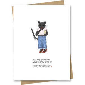 Jolie carte pour la fête des mères de sa fille : un chat maquillé et des talons