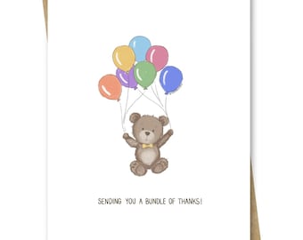 Bedankkaart schattige beer met ballonnen: babyshower, kinderfeestje