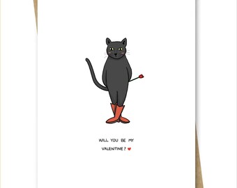 Valentijnsdagkaart — Kat met bloem voor vriend Vriendin Echtgenoot Echtpaar