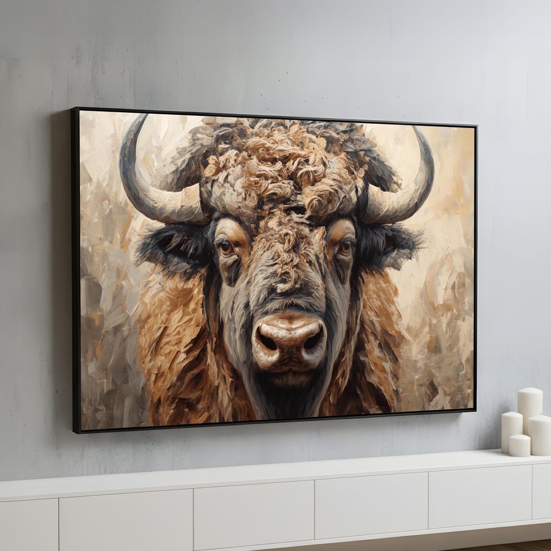 Bison Wall Art | Powerful Wildlife Portrait | Rustic Western Animal ...